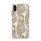 Gold Pineapple Fruit Apple iPhone Xs Impact Case White Edge on Black Phone