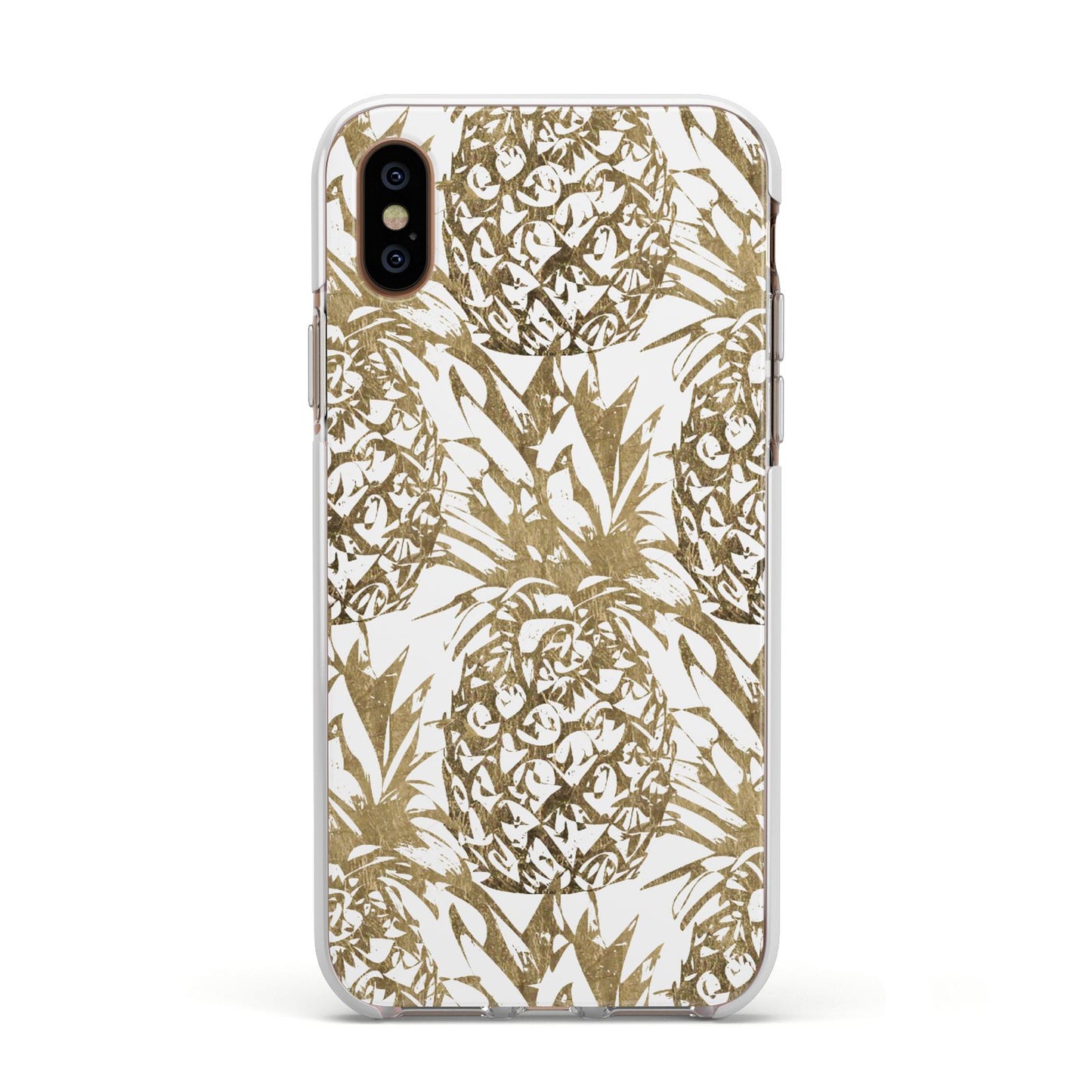 Gold Pineapple Fruit Apple iPhone Xs Impact Case White Edge on Gold Phone
