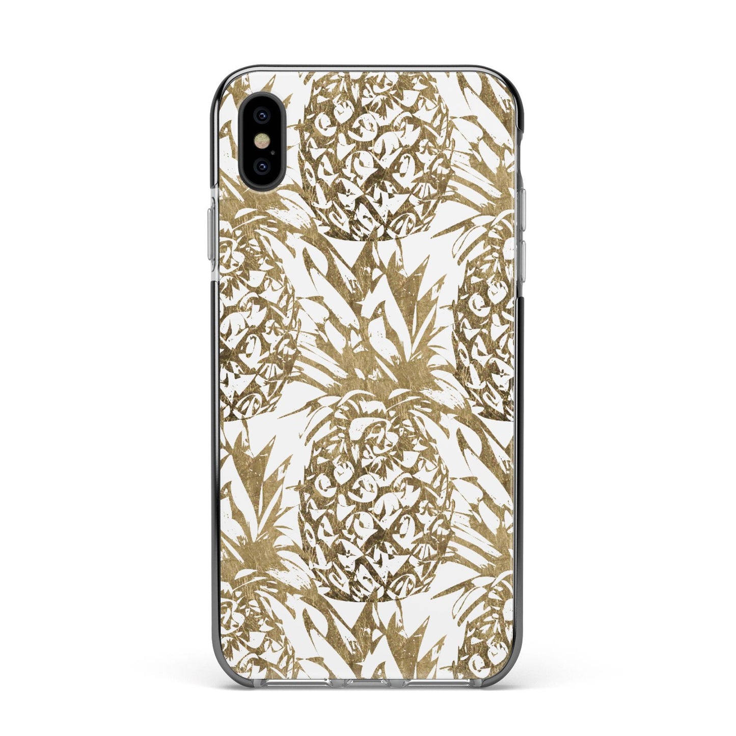 Gold Pineapple Fruit Apple iPhone Xs Max Impact Case Black Edge on Black Phone