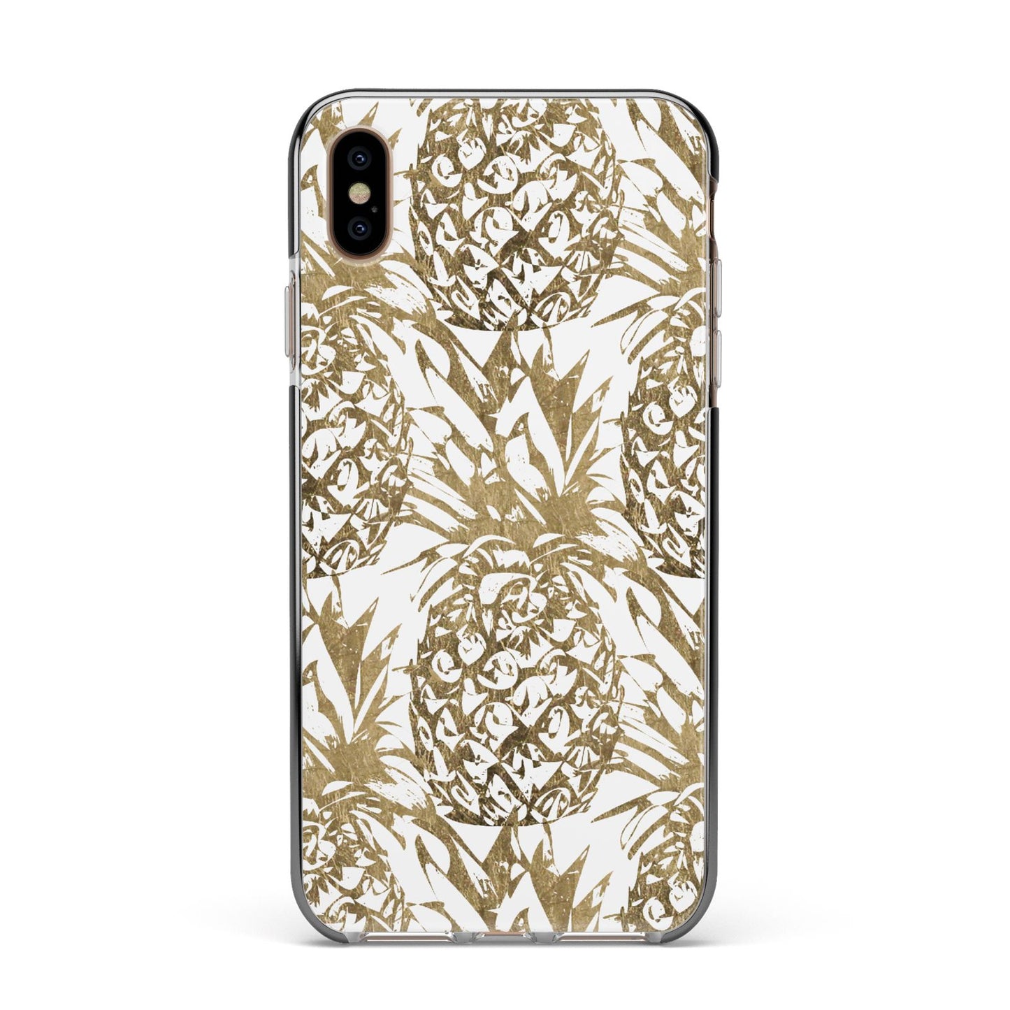 Gold Pineapple Fruit Apple iPhone Xs Max Impact Case Black Edge on Gold Phone