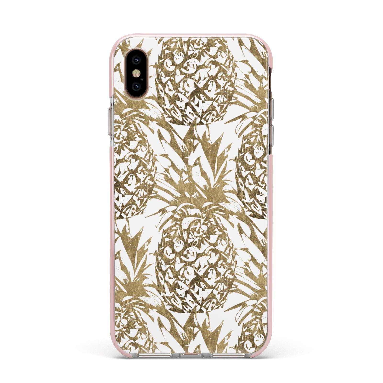 Gold Pineapple Fruit Apple iPhone Xs Max Impact Case Pink Edge on Gold Phone