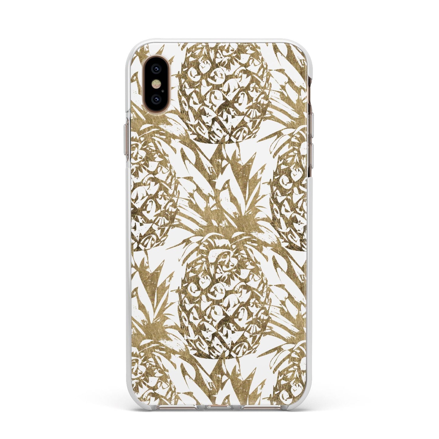 Gold Pineapple Fruit Apple iPhone Xs Max Impact Case White Edge on Gold Phone