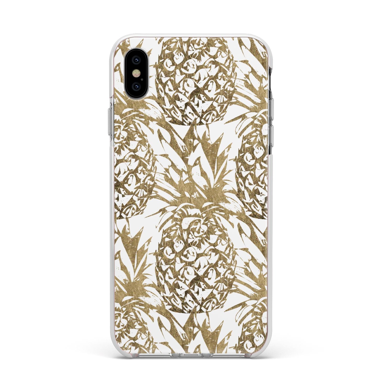 Gold Pineapple Fruit Apple iPhone Xs Max Impact Case White Edge on Silver Phone