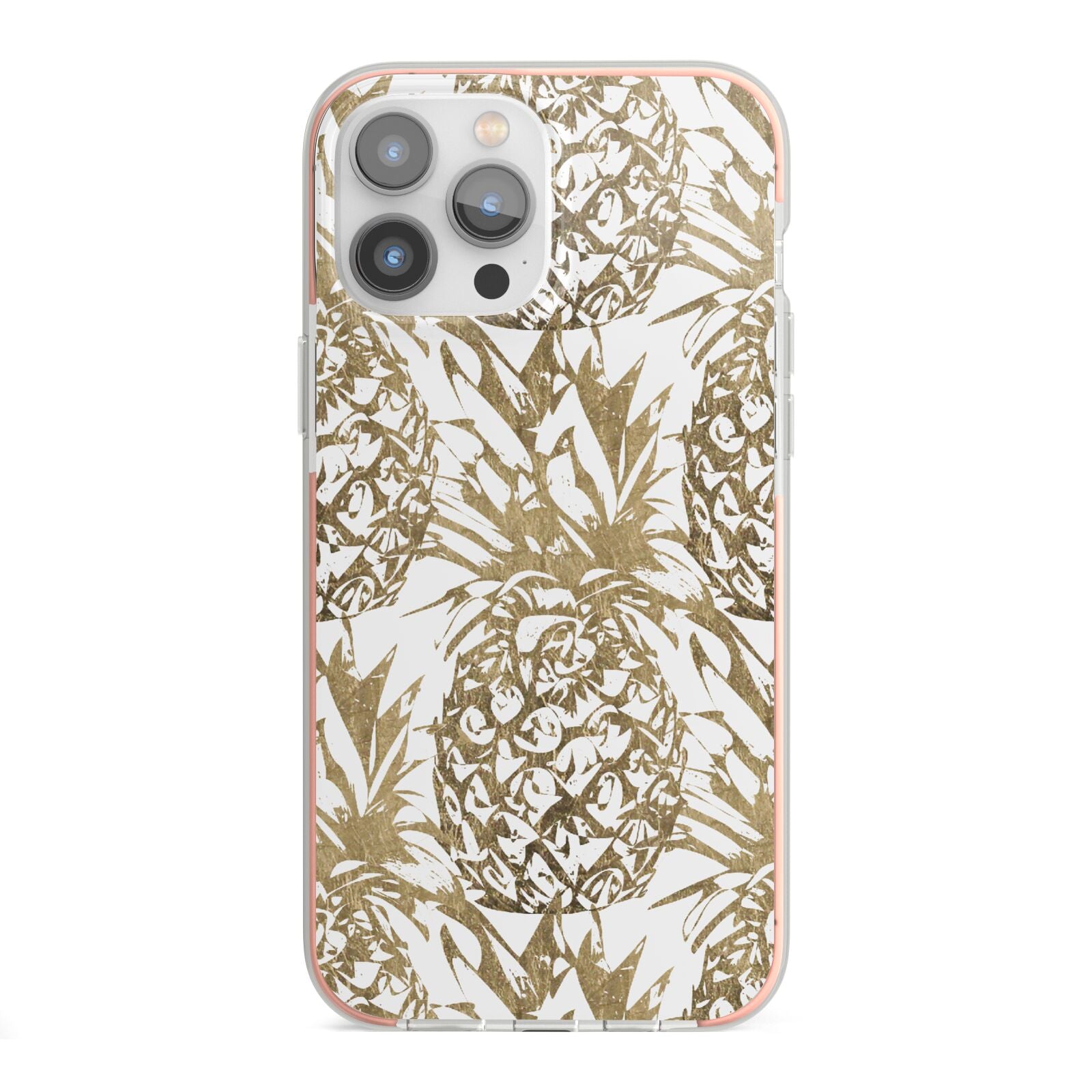 Gold Pineapple Fruit iPhone 13 Pro Max TPU Impact Case with Pink Edges