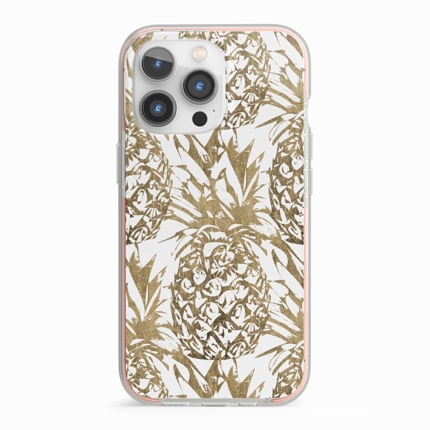 Gold Pineapple Fruit iPhone 13 Pro TPU Impact Case with Pink Edges