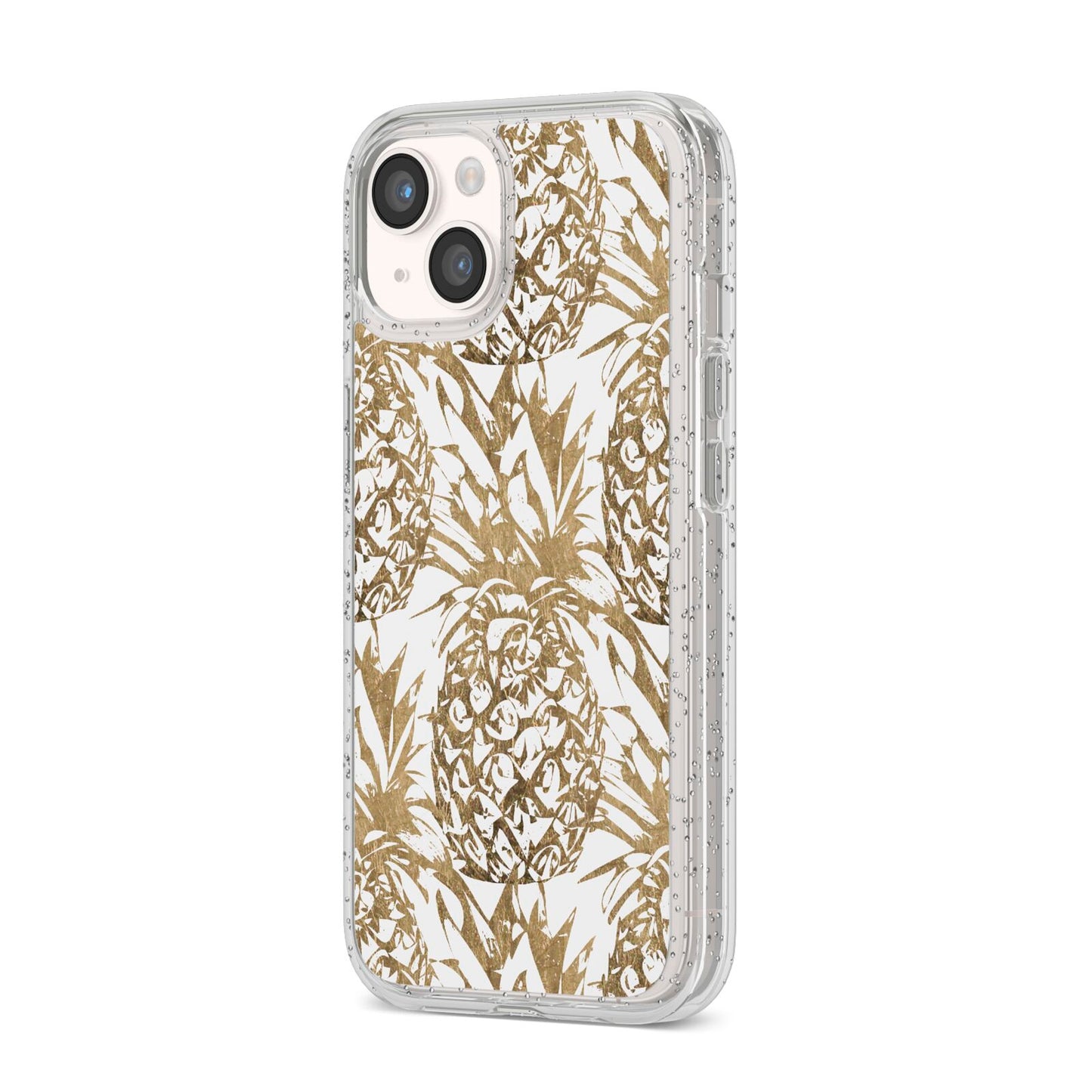 Gold Pineapple Fruit iPhone 14 Glitter Tough Case Starlight Angled Image