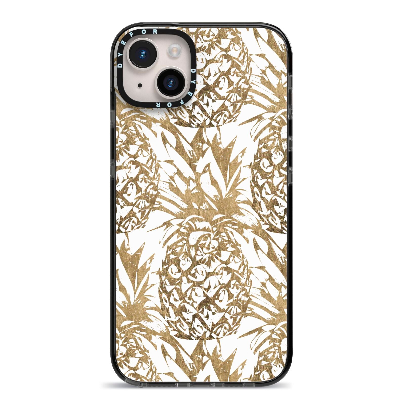 Gold Pineapple Fruit iPhone 14 Plus Black Impact Case on Silver phone
