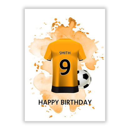 Gold and Black Football Shirt Personalised A5 Flat Greetings Card