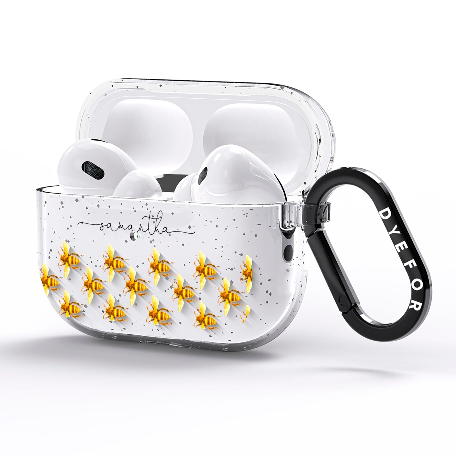 Golden Bees Personalised Name AirPods Pro Glitter Case Side Image