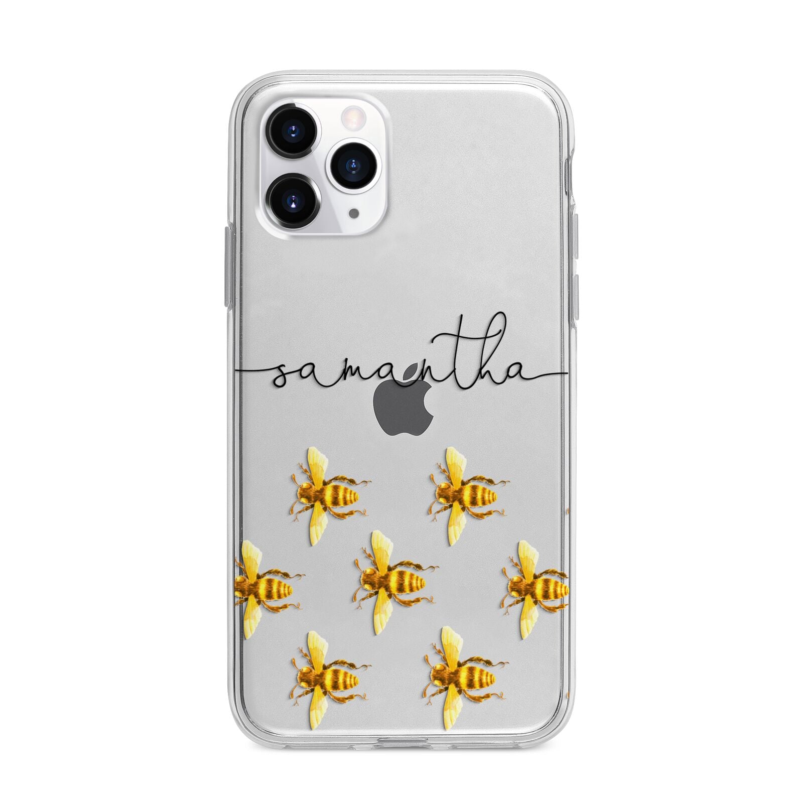 Golden Bees Personalised Name Apple iPhone 11 Pro Max in Silver with Bumper Case