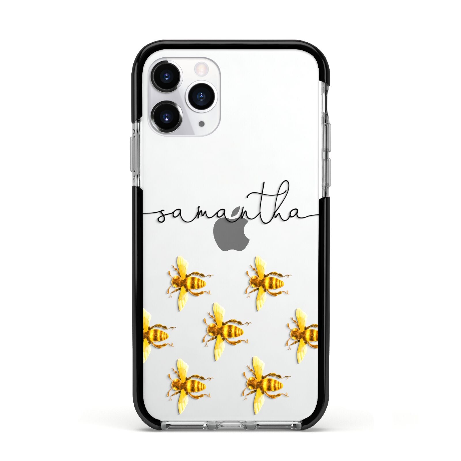 Golden Bees Personalised Name Apple iPhone 11 Pro in Silver with Black Impact Case