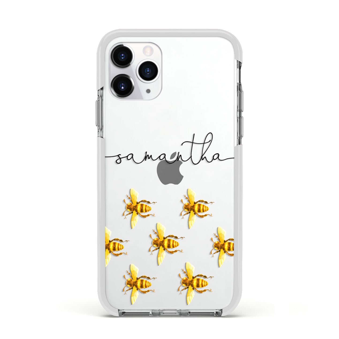 Golden Bees Personalised Name Apple iPhone 11 Pro in Silver with White Impact Case