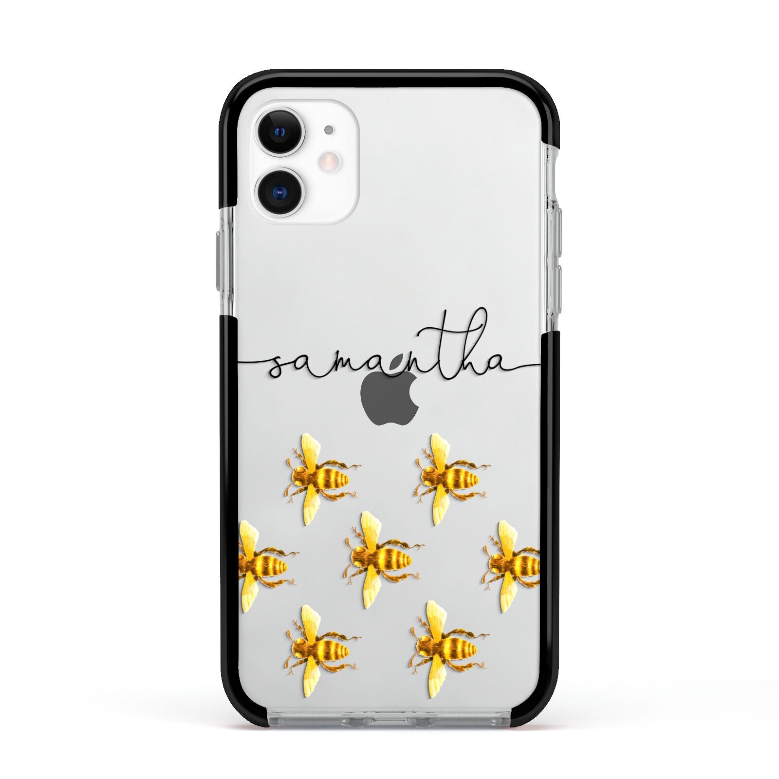 Golden Bees Personalised Name Apple iPhone 11 in White with Black Impact Case