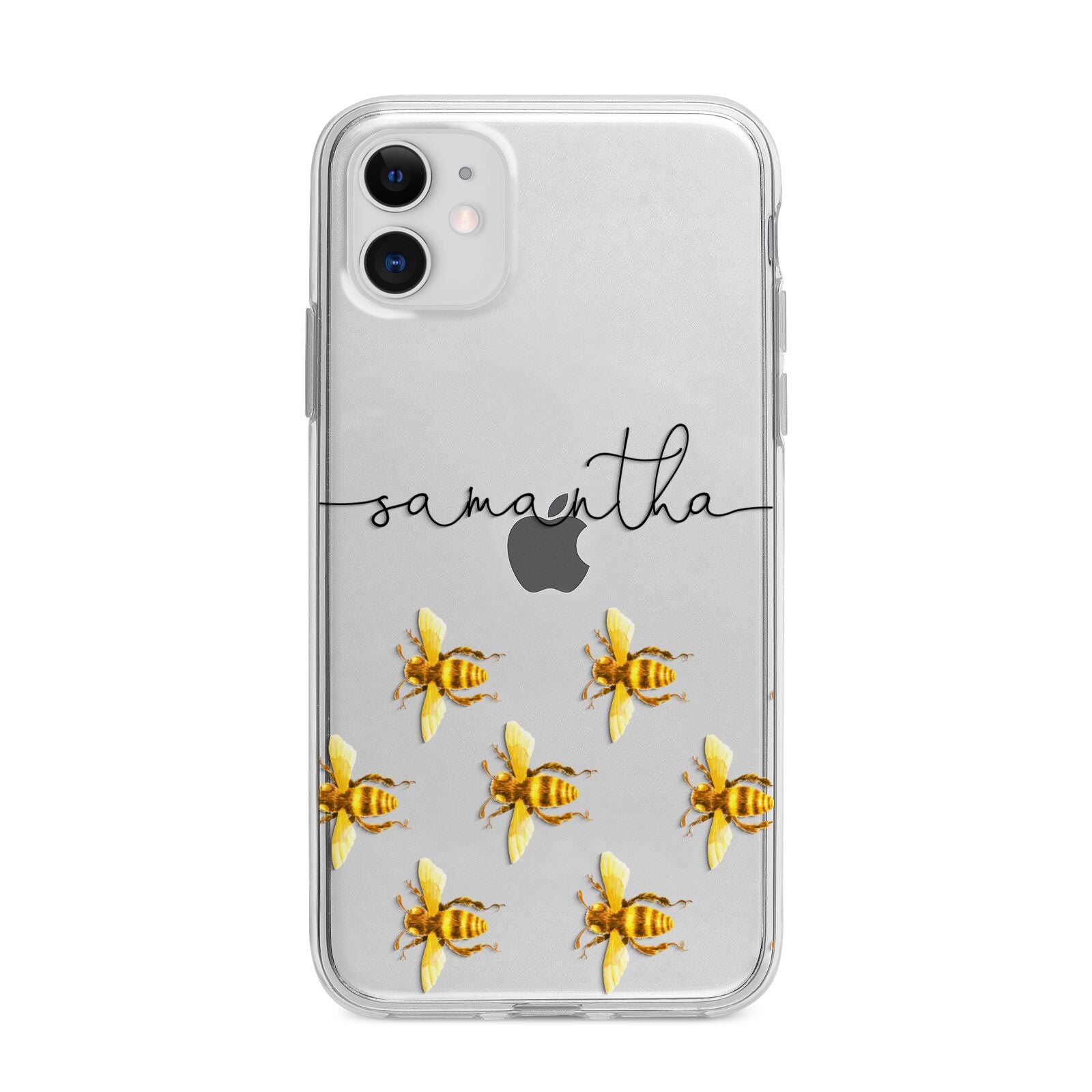 Golden Bees Personalised Name Apple iPhone 11 in White with Bumper Case