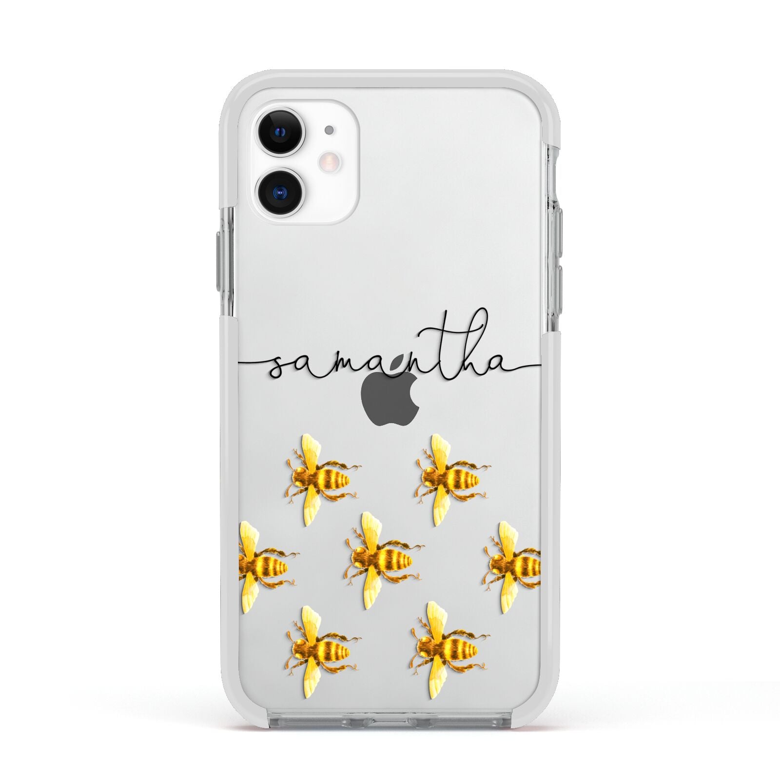 Golden Bees Personalised Name Apple iPhone 11 in White with White Impact Case