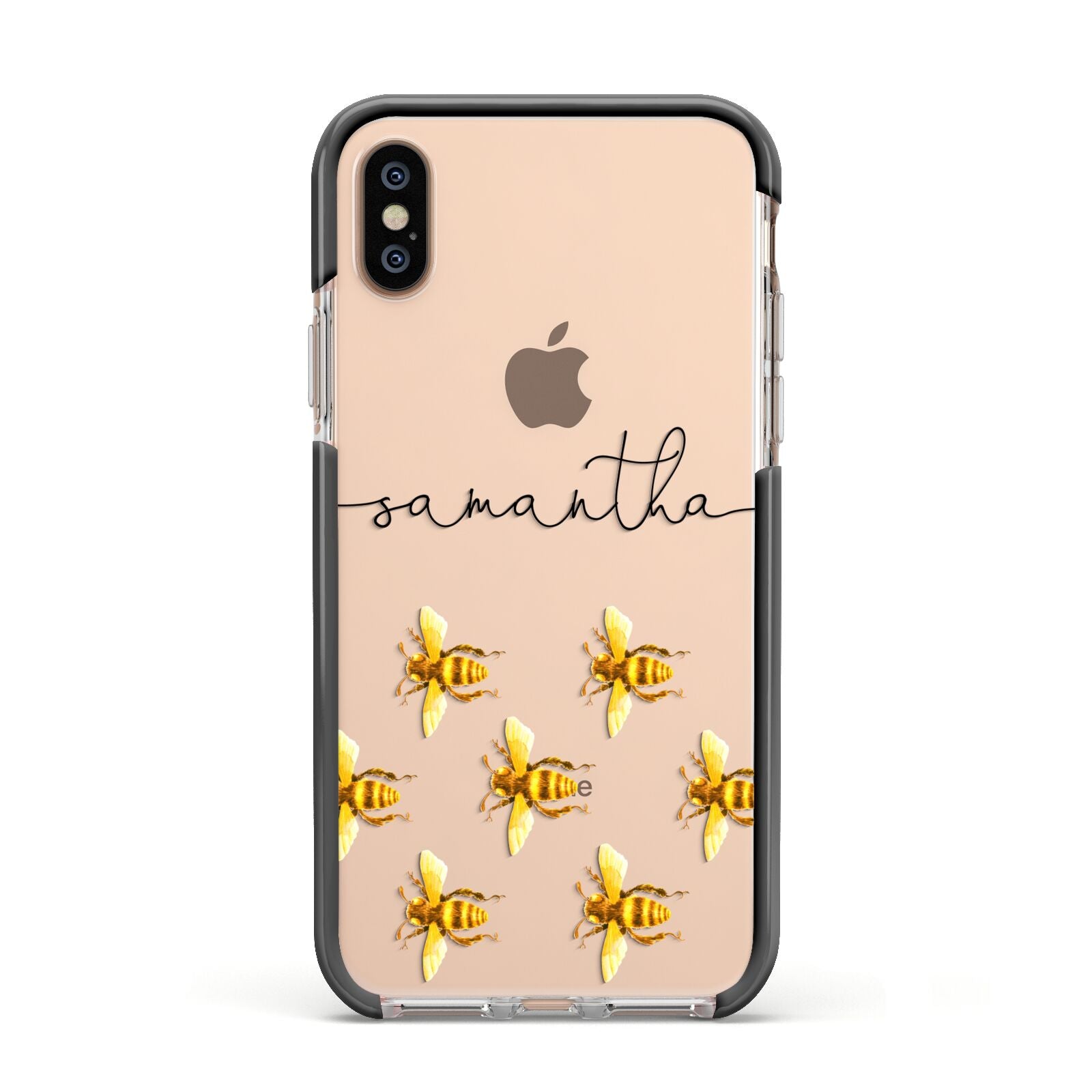 Golden Bees Personalised Name Apple iPhone Xs Impact Case Black Edge on Gold Phone