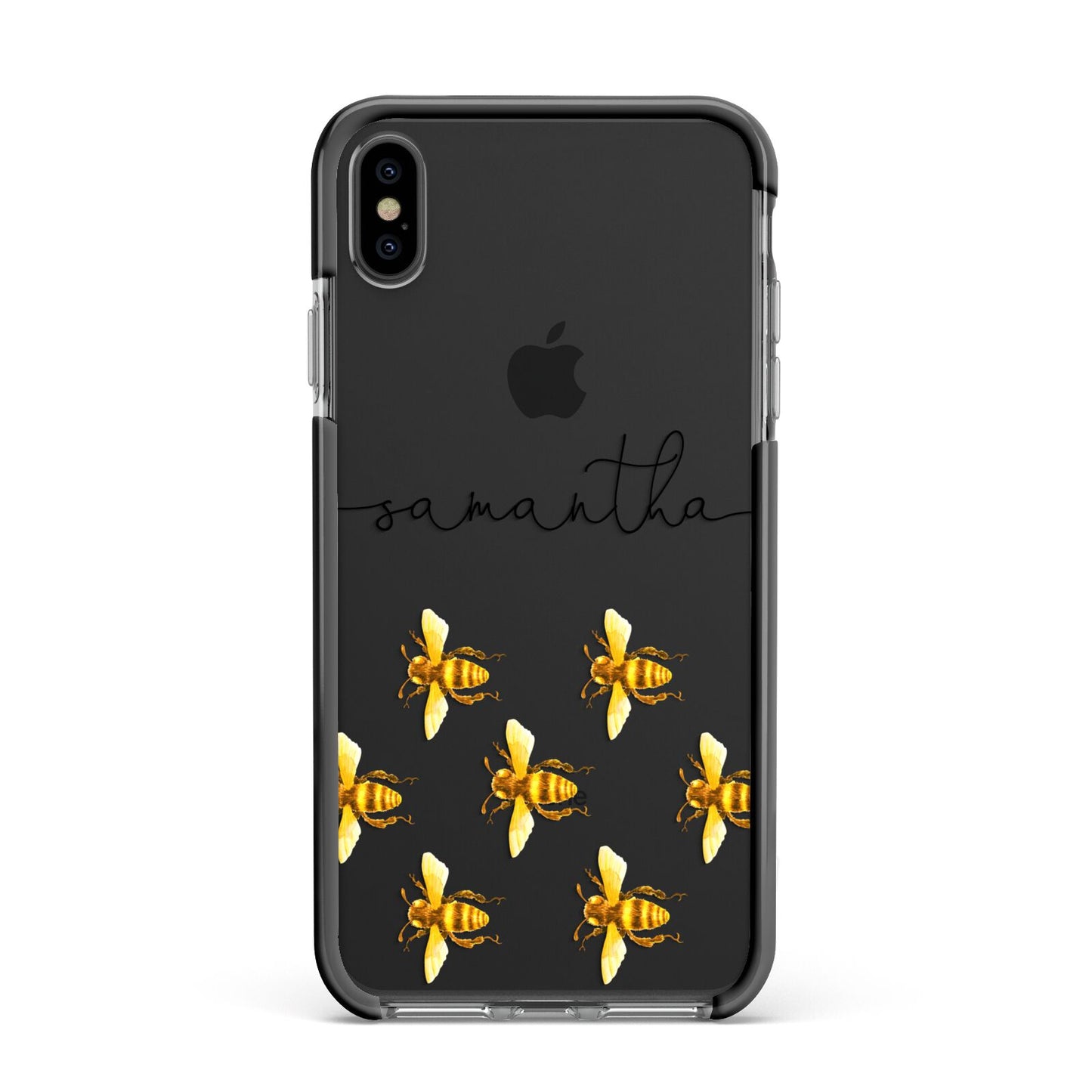 Golden Bees Personalised Name Apple iPhone Xs Max Impact Case Black Edge on Black Phone