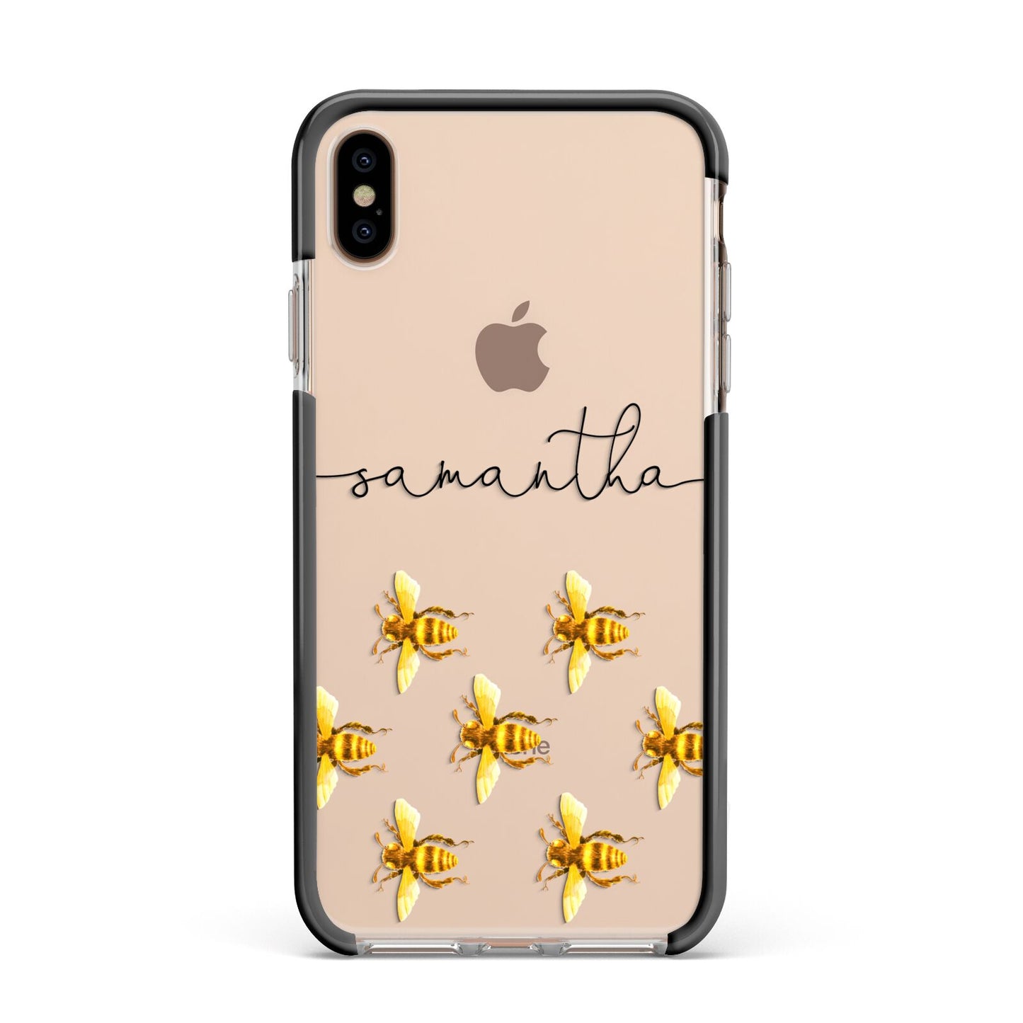 Golden Bees Personalised Name Apple iPhone Xs Max Impact Case Black Edge on Gold Phone