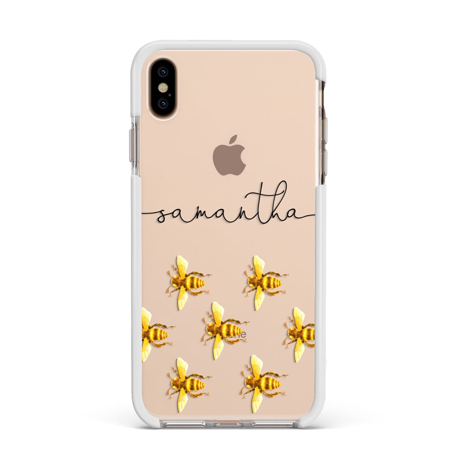 Golden Bees Personalised Name Apple iPhone Xs Max Impact Case White Edge on Gold Phone