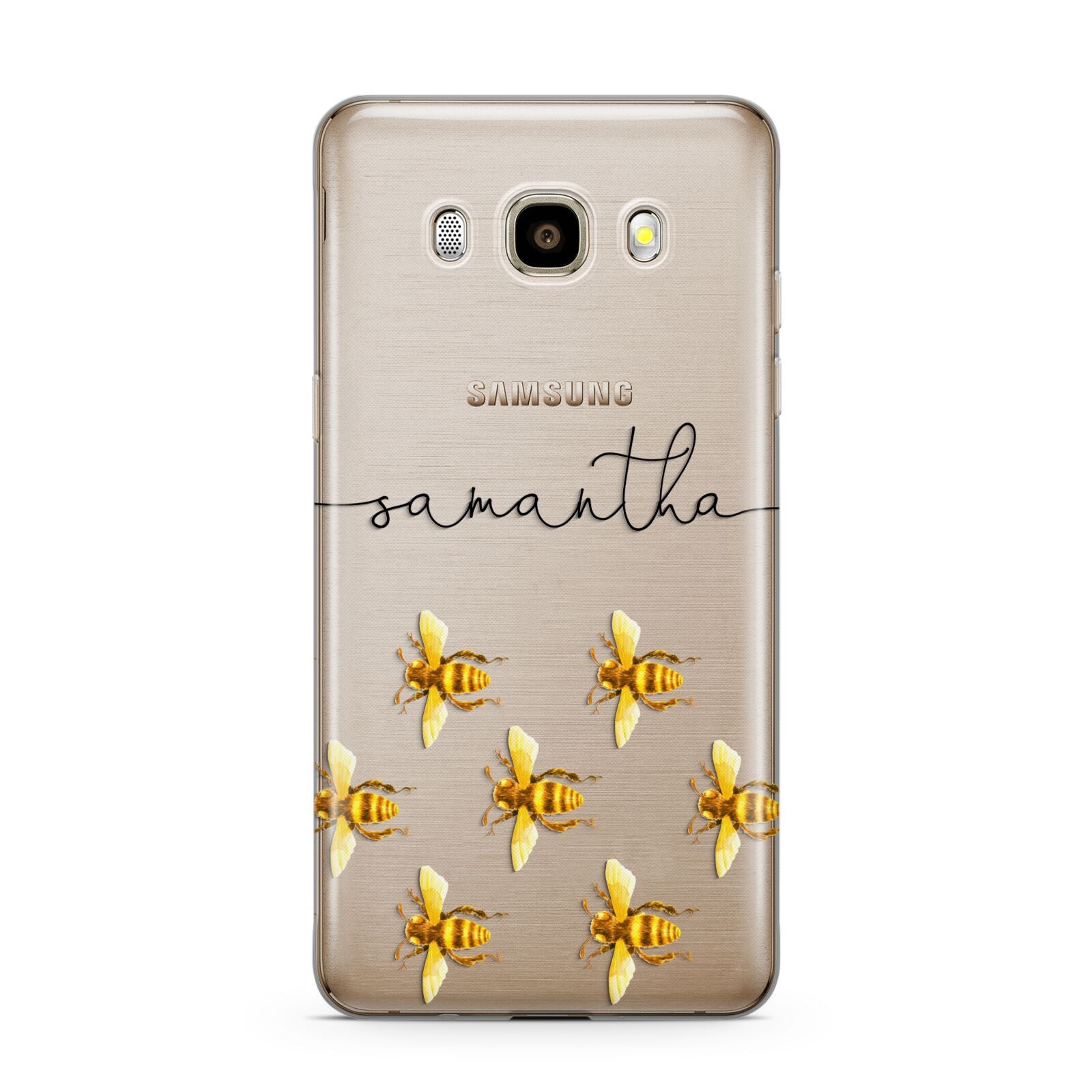 Golden Bees Personalised Name Samsung Galaxy J7 2016 Case on gold phone