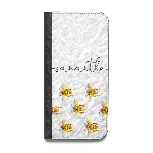 Golden Bees Personalised Name Vegan Leather Flip iPhone Case