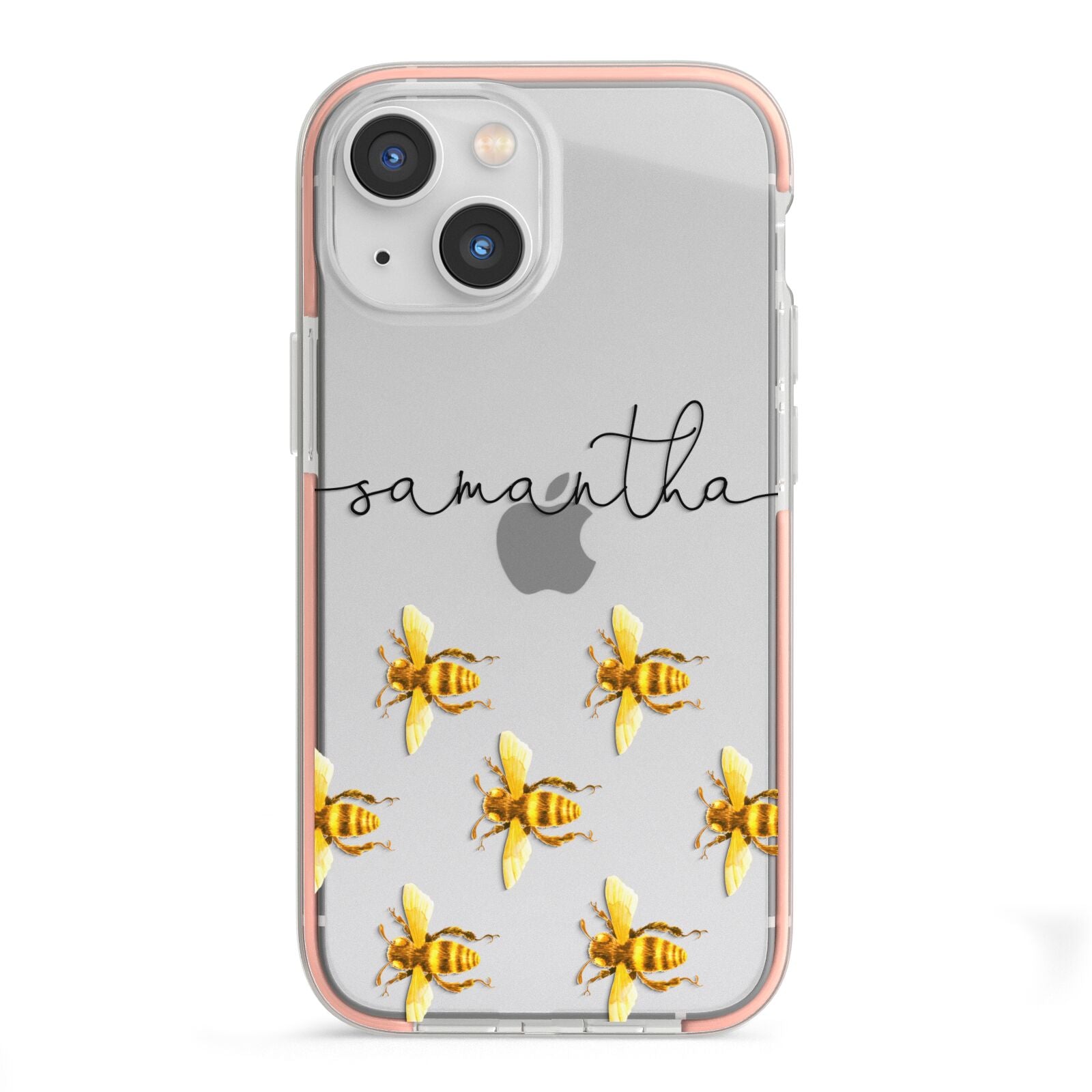 Golden Bees Personalised Name iPhone 13 Mini TPU Impact Case with Pink Edges