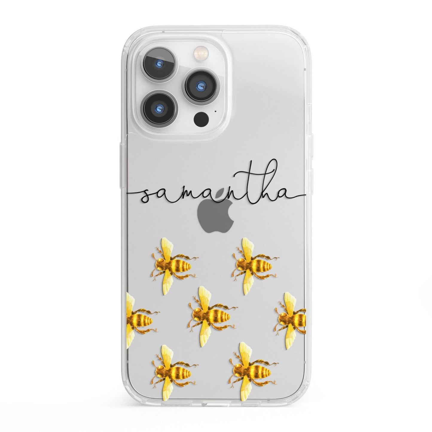 Golden Bees Personalised Name iPhone 13 Pro Clear Bumper Case