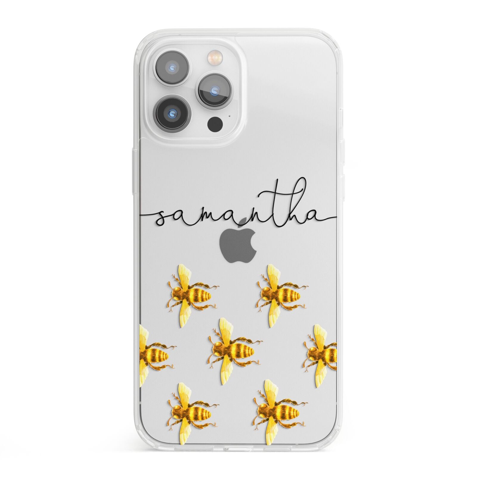 Golden Bees Personalised Name iPhone 13 Pro Max Clear Bumper Case