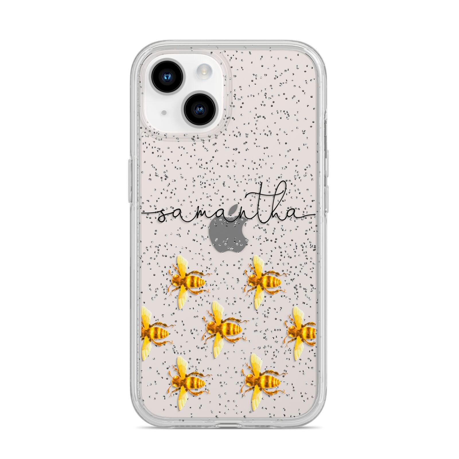 Golden Bees Personalised Name iPhone 14 Glitter Tough Case Starlight