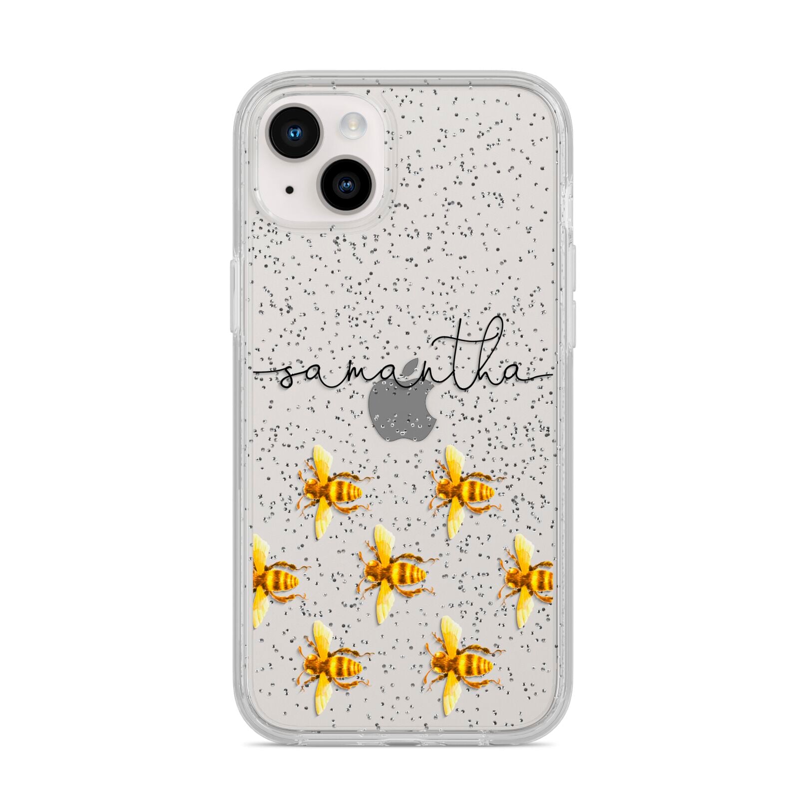 Golden Bees Personalised Name iPhone 14 Plus Glitter Tough Case Starlight