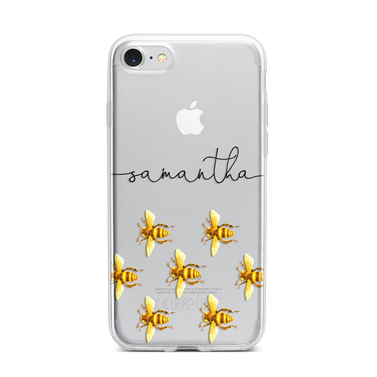 Golden Bees Personalised Name iPhone 7 Bumper Case on Silver iPhone