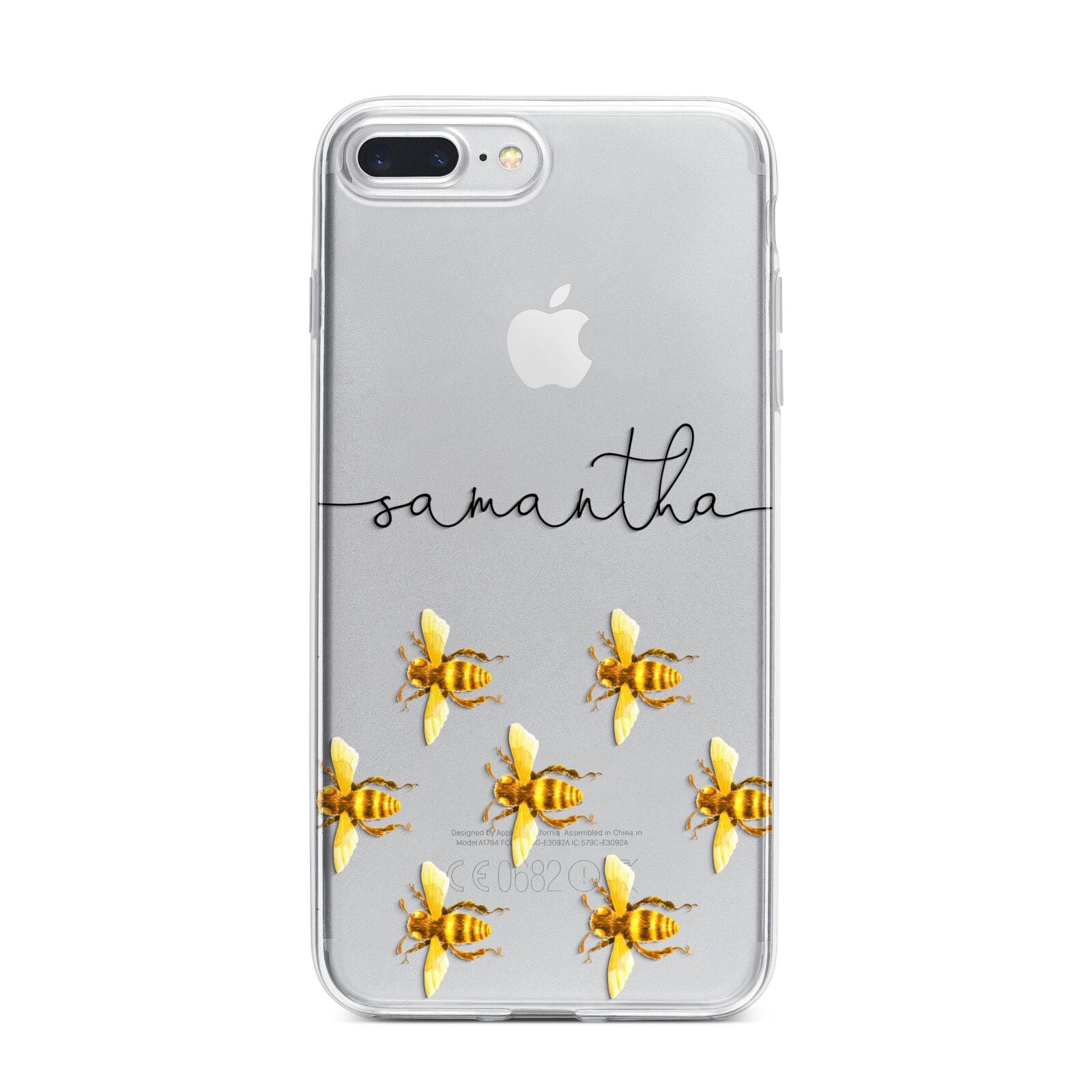 Golden Bees Personalised Name iPhone 7 Plus Bumper Case on Silver iPhone