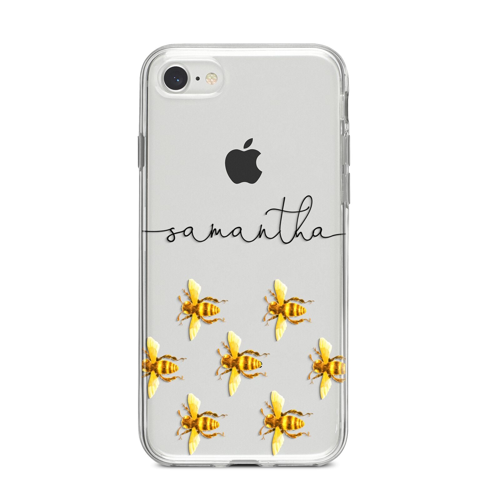 Golden Bees Personalised Name iPhone 8 Bumper Case on Silver iPhone