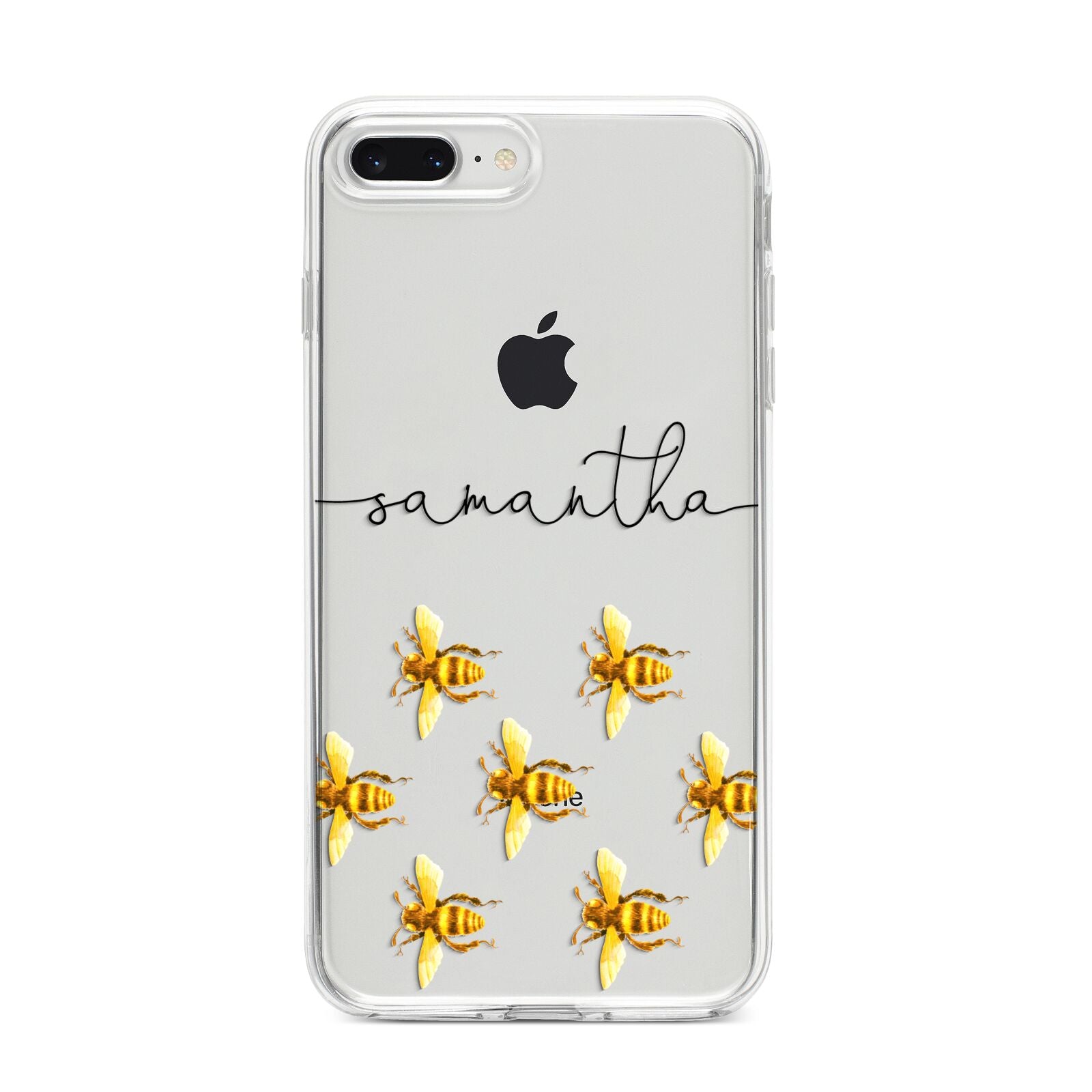 Golden Bees Personalised Name iPhone 8 Plus Bumper Case on Silver iPhone