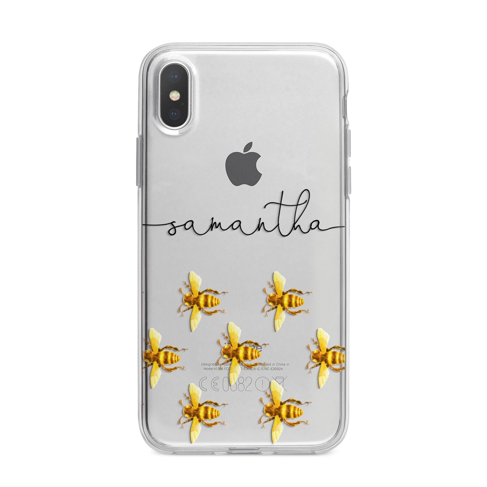 Golden Bees Personalised Name iPhone X Bumper Case on Silver iPhone Alternative Image 1