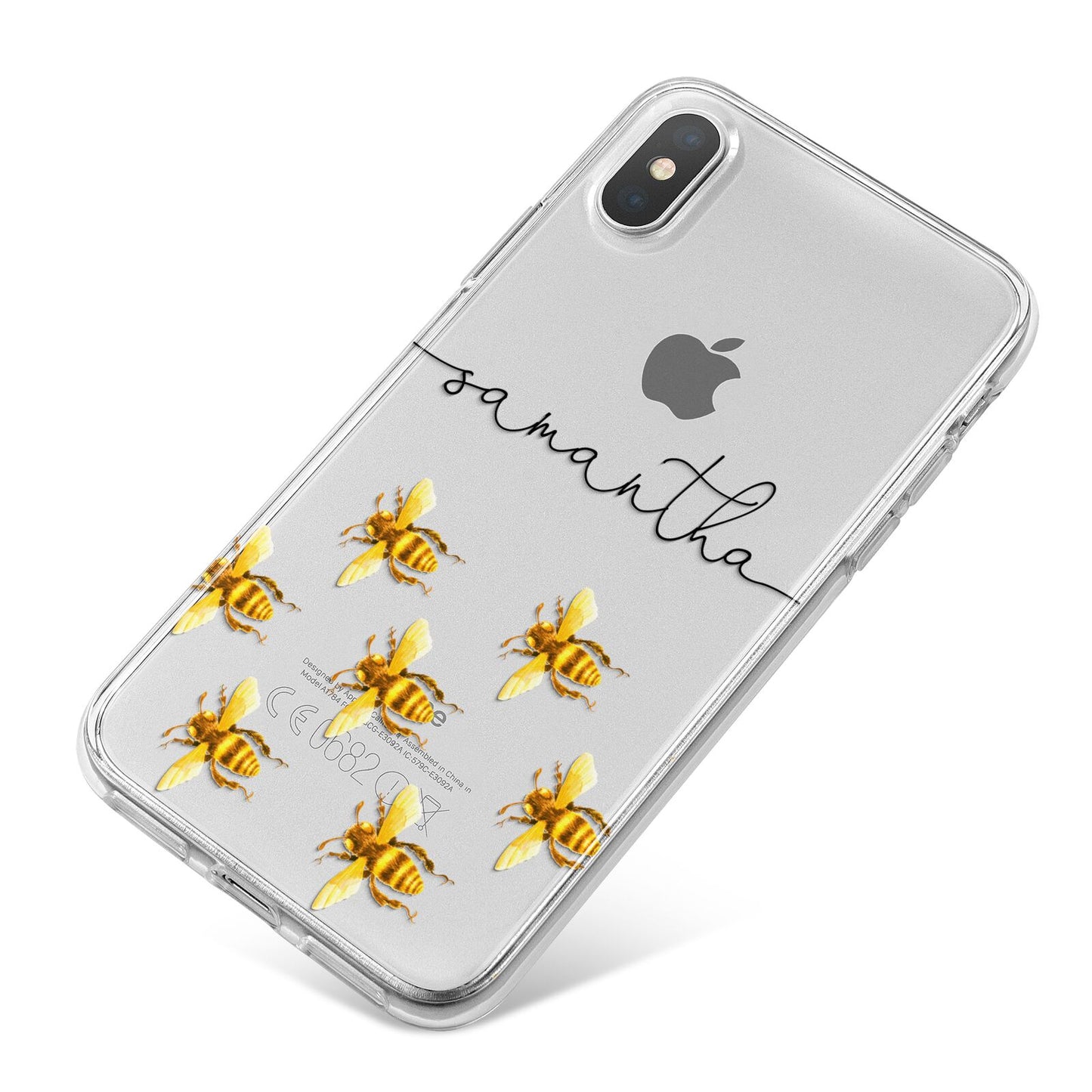 Golden Bees Personalised Name iPhone X Bumper Case on Silver iPhone