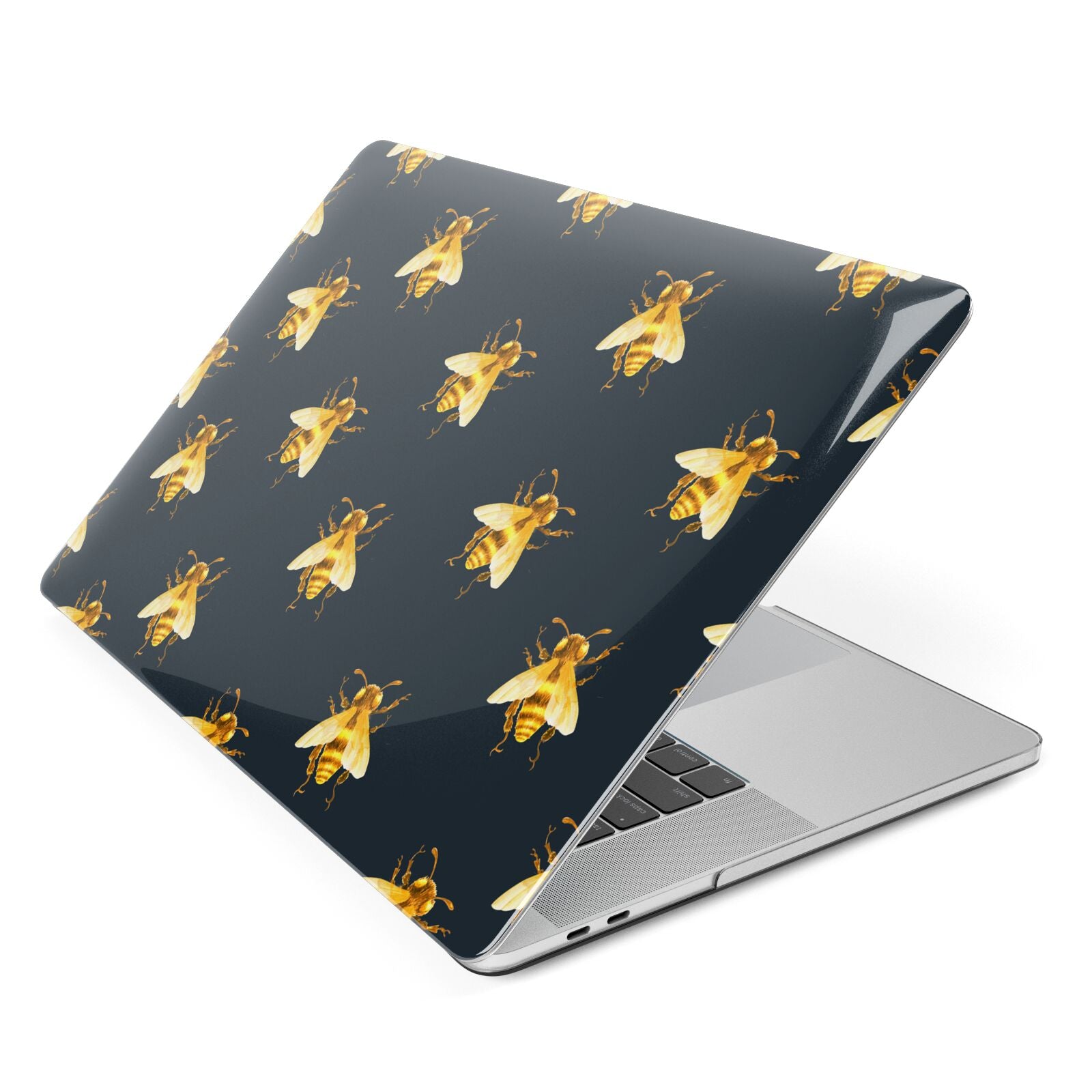 Golden Bees with Navy Background Apple MacBook Case Side View