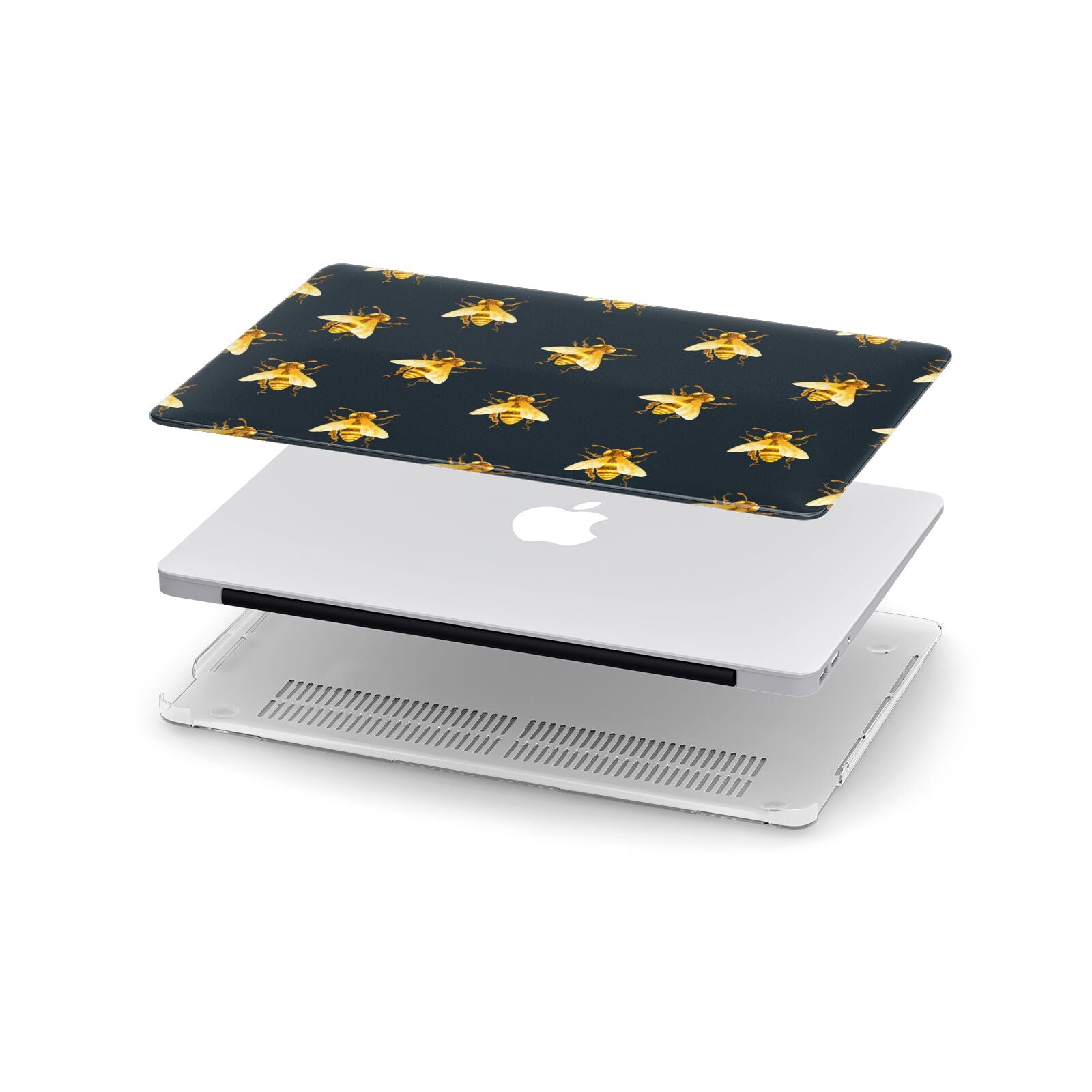 Golden Bees with Navy Background Apple MacBook Case in Detail