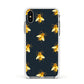 Golden Bees with Navy Background Apple iPhone Xs Impact Case White Edge on Silver Phone