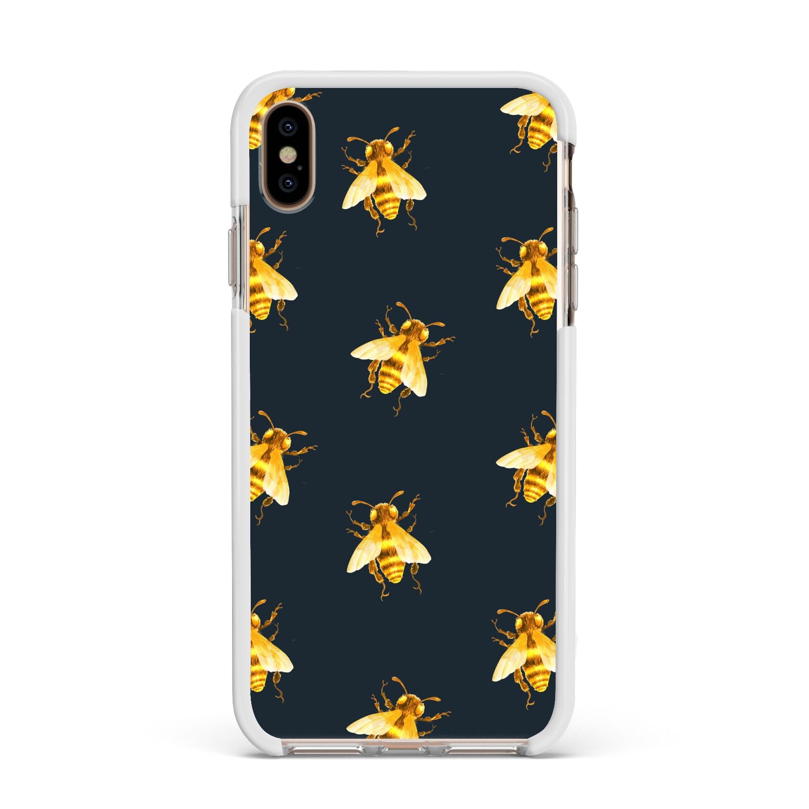 Golden Bees with Navy Background Apple iPhone Xs Max Impact Case White Edge on Gold Phone