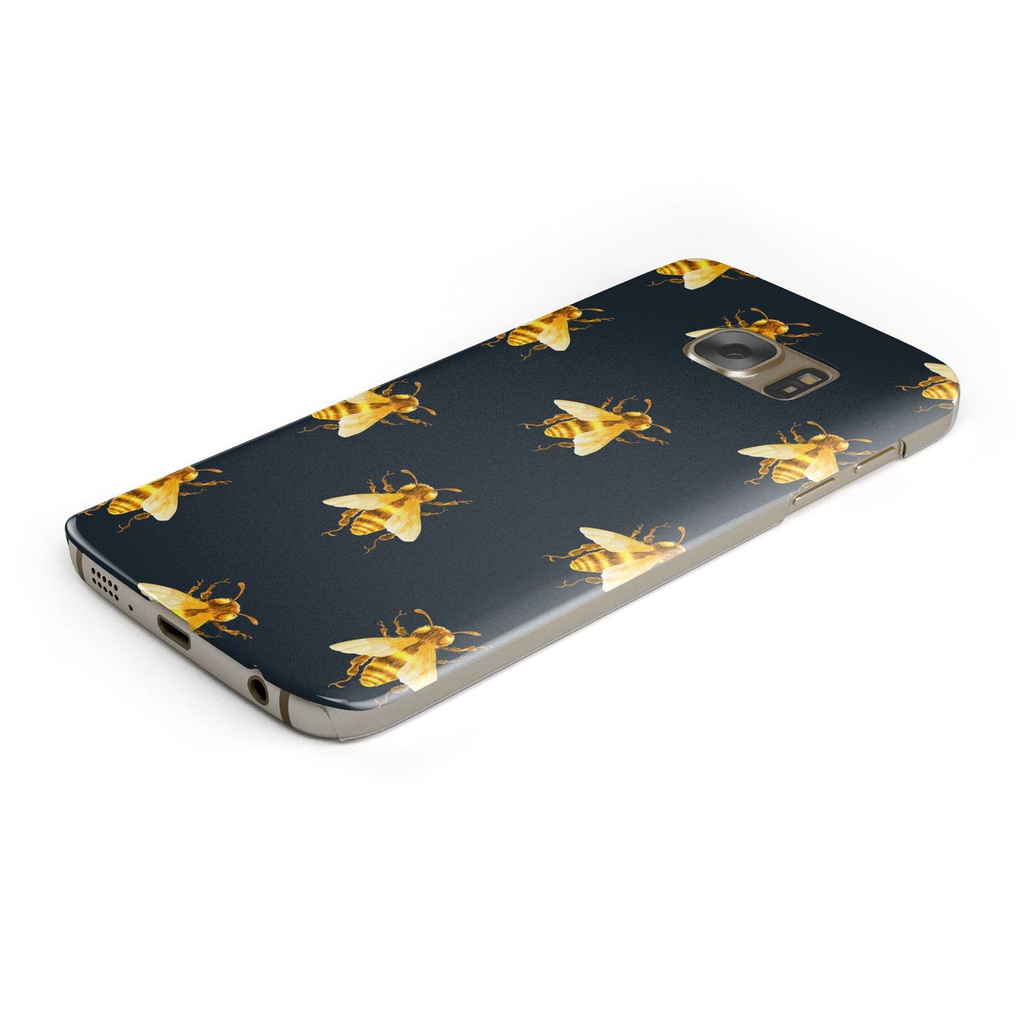 Golden Bees with Navy Background Protective Samsung Galaxy Case Angled Image