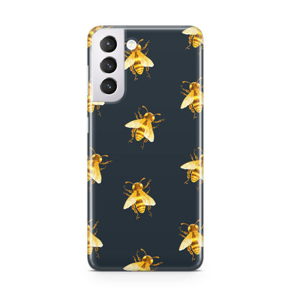 Golden Bees with Navy Background Samsung S21 Case