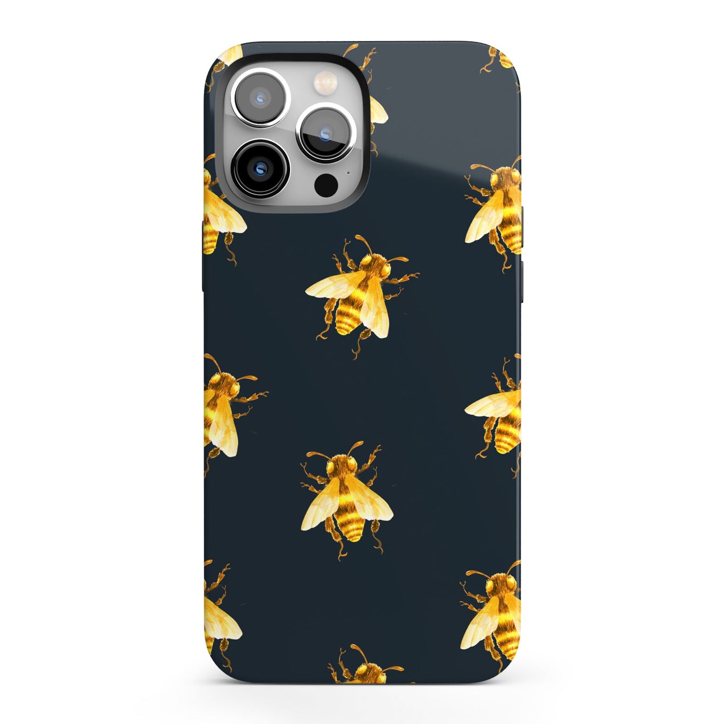 Golden Bees with Navy Background iPhone 13 Pro Max Full Wrap 3D Tough Case