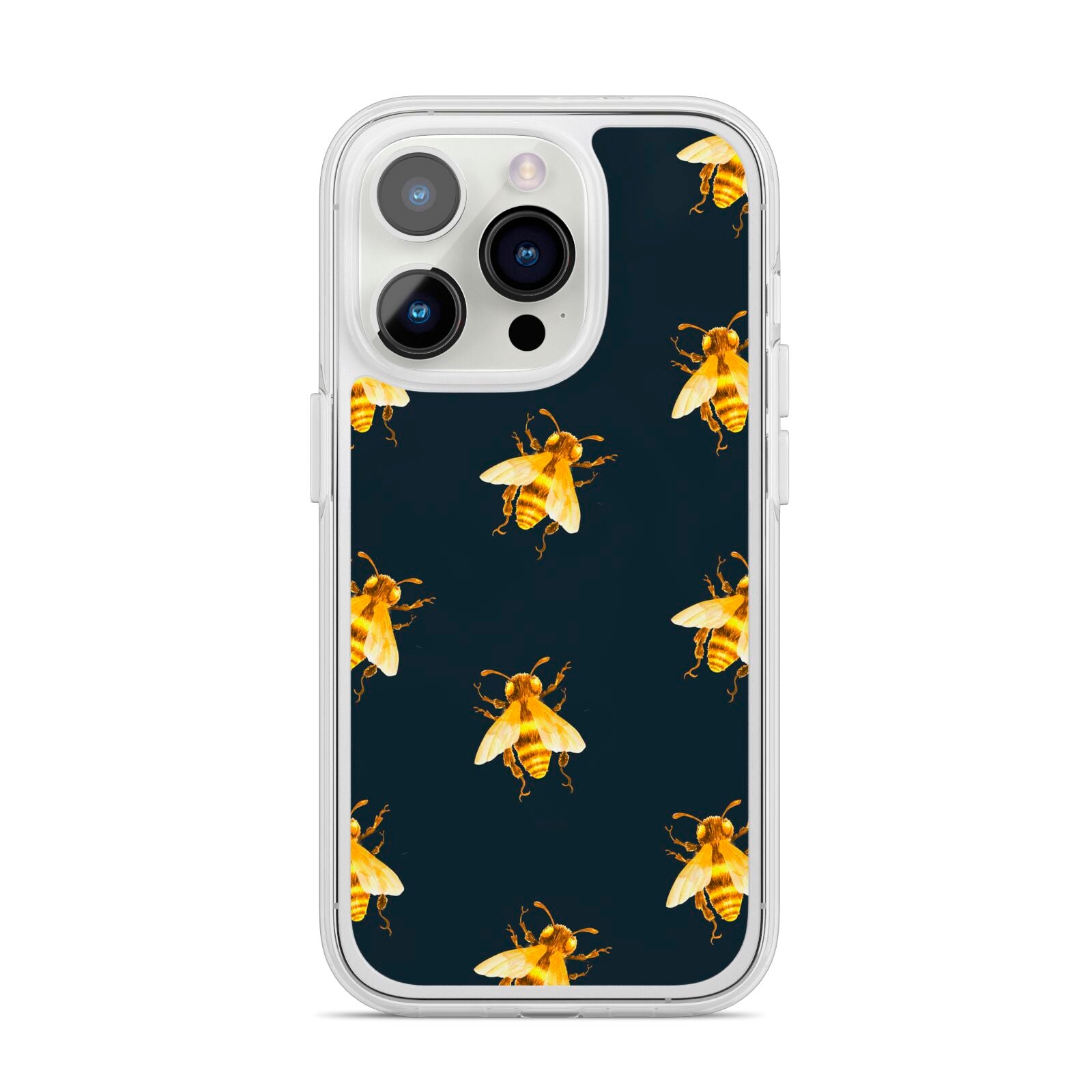 Golden Bees with Navy Background iPhone 14 Pro Clear Tough Case Silver