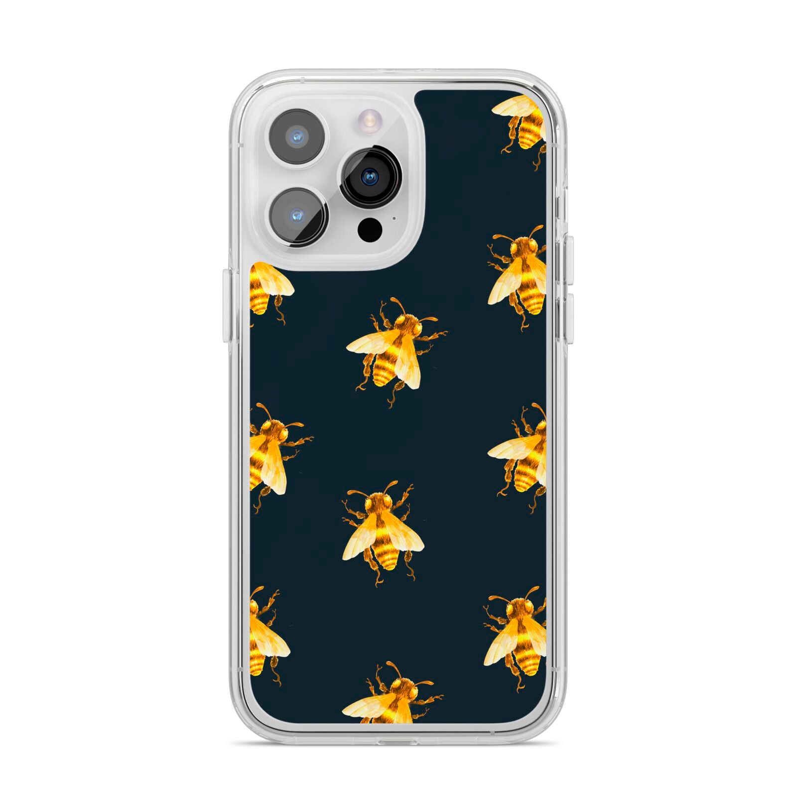 Golden Bees with Navy Background iPhone 14 Pro Max Clear Tough Case Silver