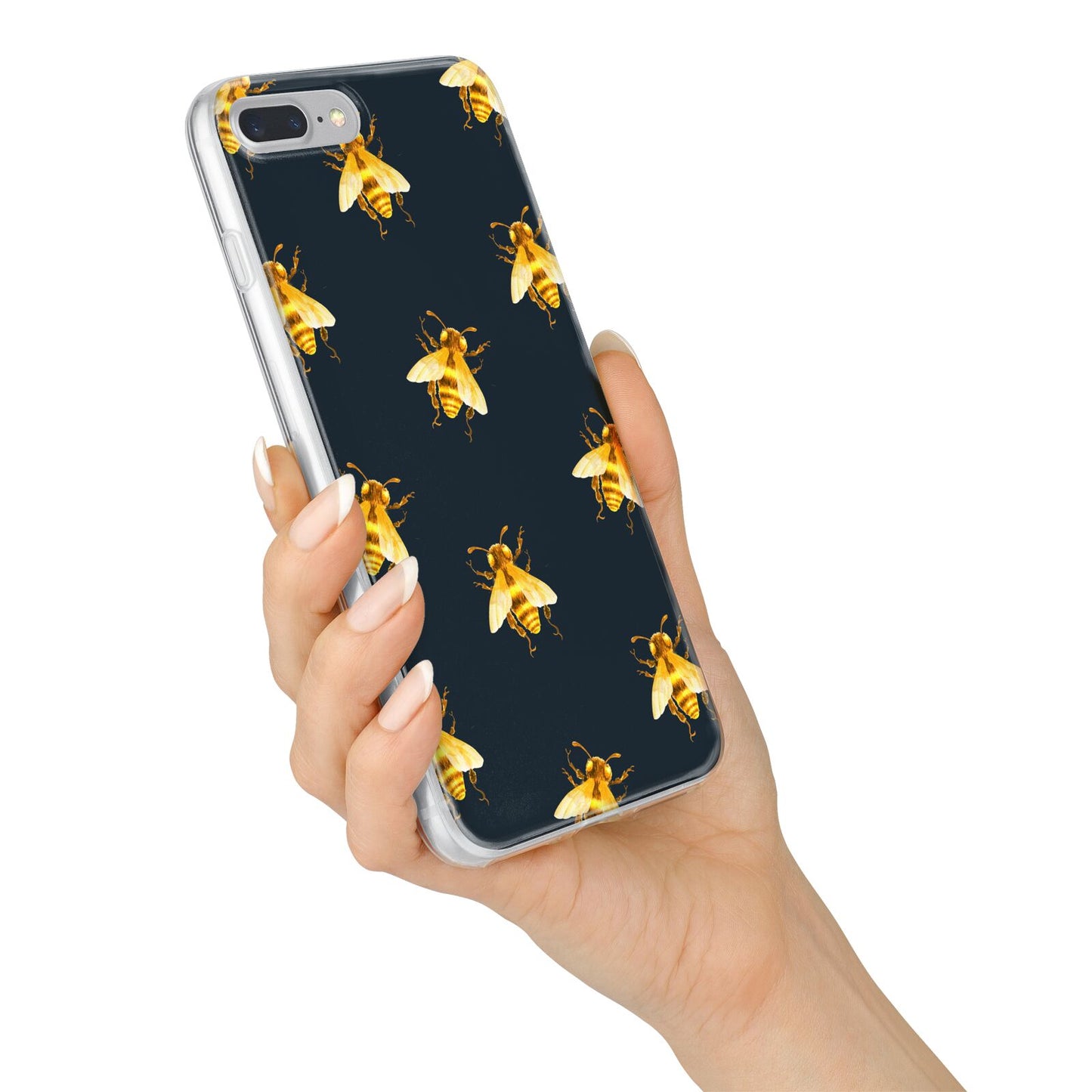 Golden Bees with Navy Background iPhone 7 Plus Bumper Case on Silver iPhone Alternative Image