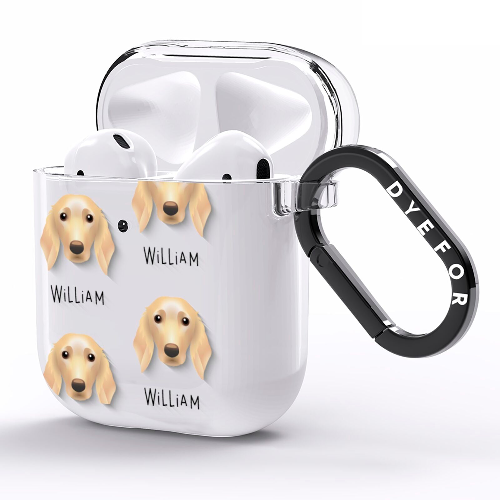 Golden Dox Icon with Name AirPods Clear Case Side Image