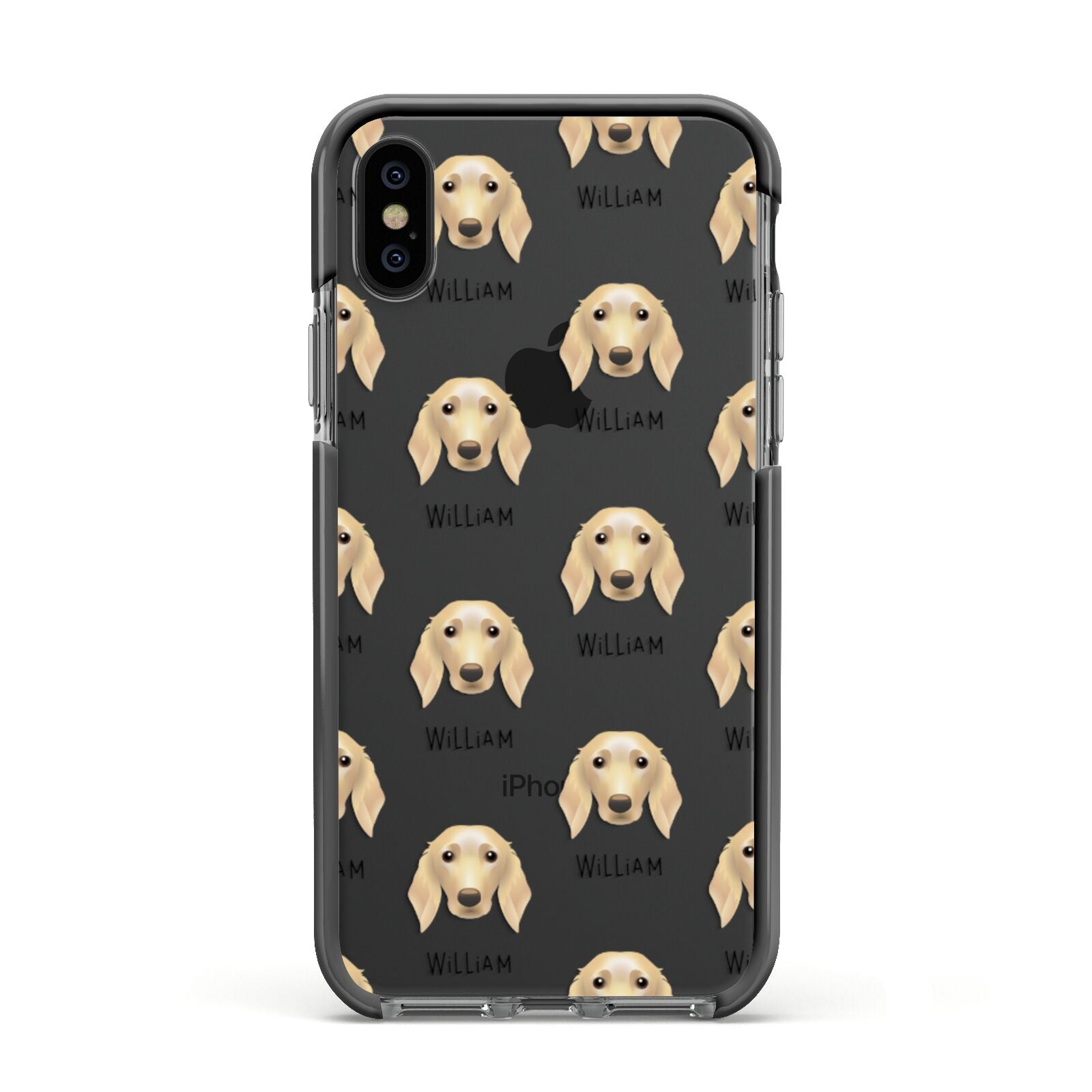 Golden Dox Icon with Name Apple iPhone Xs Impact Case Black Edge on Black Phone