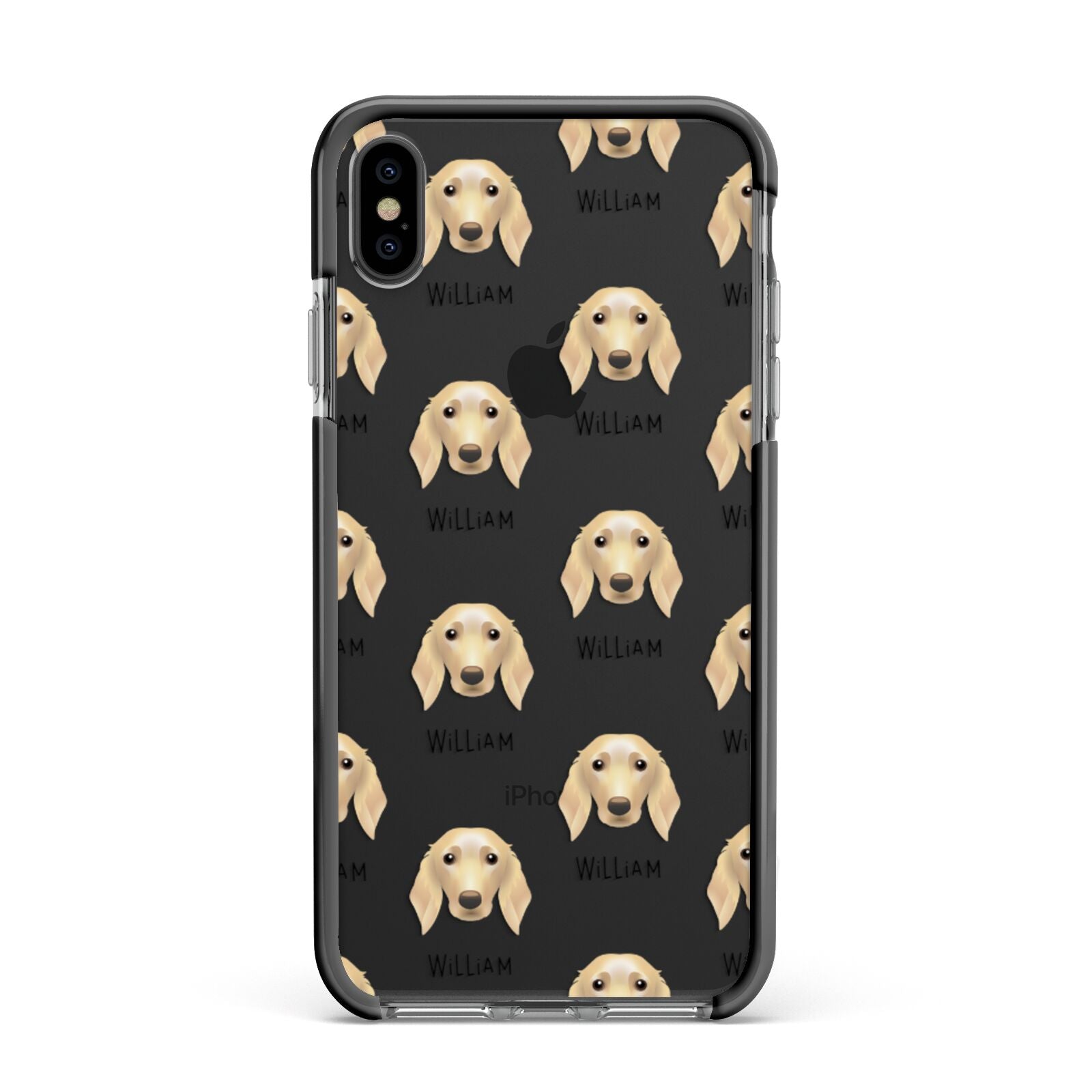 Golden Dox Icon with Name Apple iPhone Xs Max Impact Case Black Edge on Black Phone