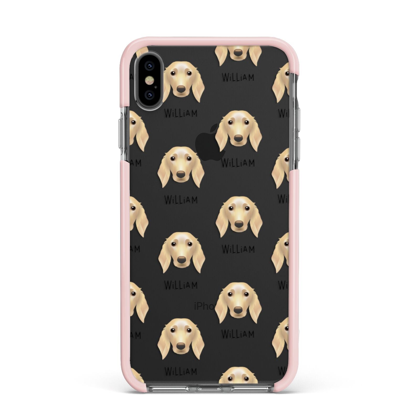 Golden Dox Icon with Name Apple iPhone Xs Max Impact Case Pink Edge on Black Phone